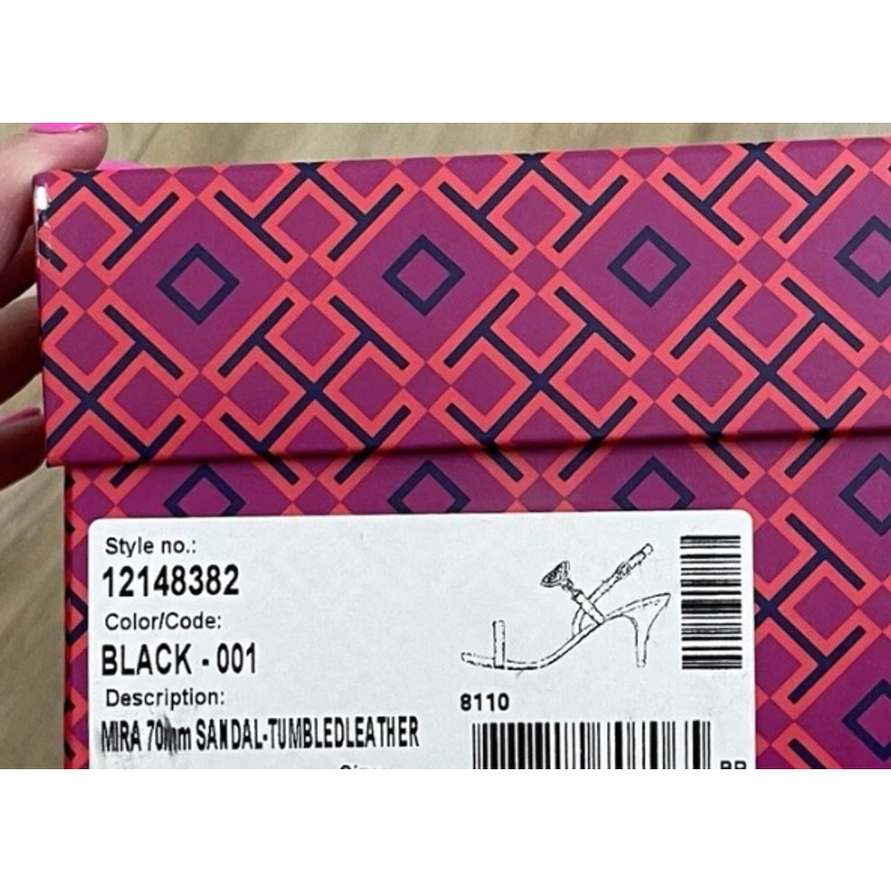 New Tory Burch Black Gold Mira 70mm Tumbled Leather Sandals 9.5 - Picture 4 of 4